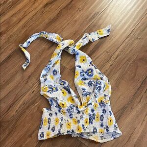 Floral Halter Top - Yellow and Blue